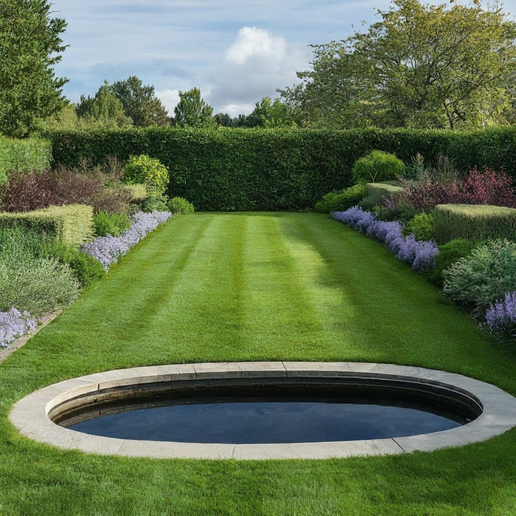 A Rectangular Garden with a Semi-Circular Pond at One End